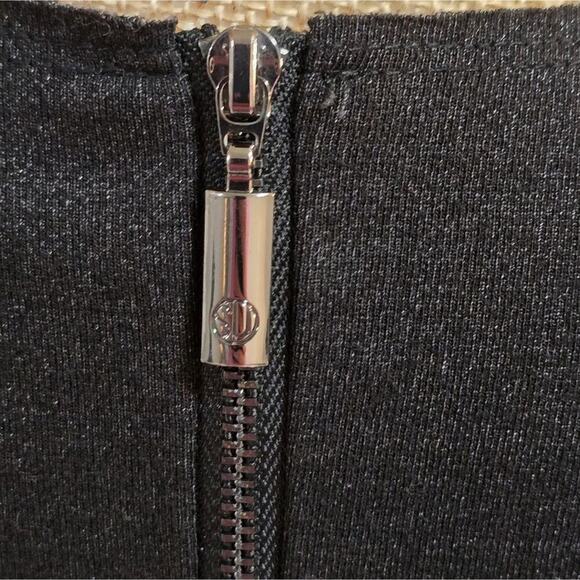 STELLA & JAMIE Genuine Leather Sleeve Crochet Top Stretch Tunic Black Small - Picture 5 of 11